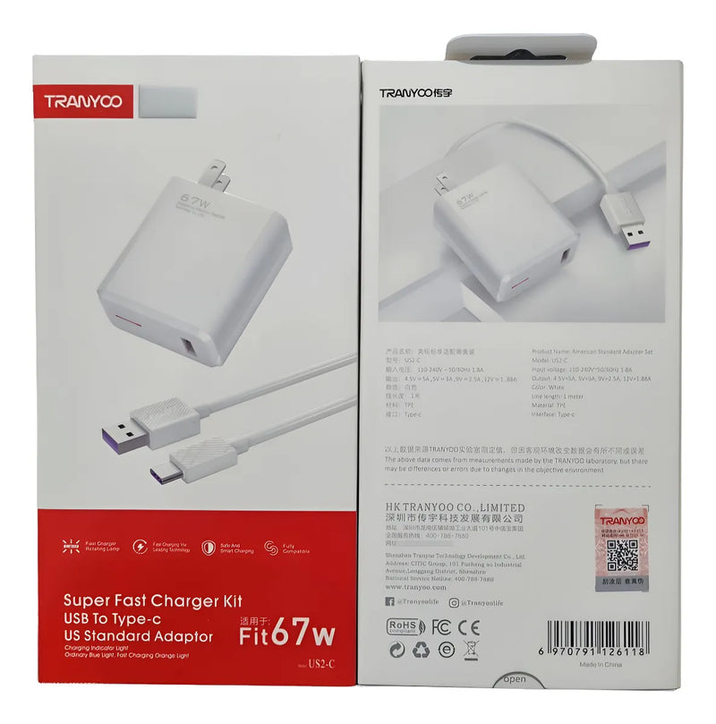 Cargador Celular Tipo C 67w Cable Carga Rápida Usb Teléfono