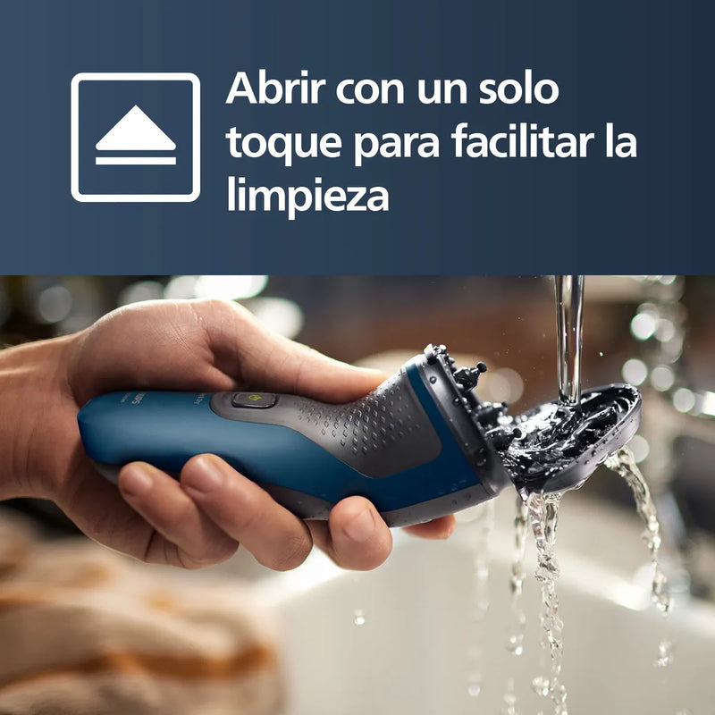 Afeitadora Philips Shaver Serie 1000, Húmedo y Seco Máquina de Afeitar, 27 Cuchillas Auto Afilables PowerCut, Cabezales Flotantes 3D, Azul Malibu, Modelo S1151/00