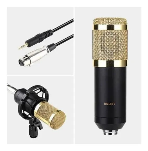 Kit Micrófono Condensador Profesional Con Tarjeta Sonido V8 Dorado