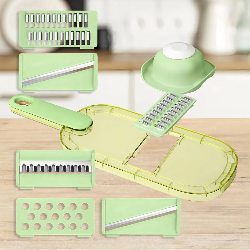 Rallador Y Pelador De Cocina 6 En 1 Con Protector Multifuncional Para Verduras Y Frutas Cortes Finos Y Gruesos Fácil De Usar Y Limpiar.