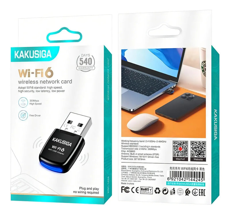 Adaptador Receptor Usb Wifi 6 2.4 300mbps Kakusiga Ksc-1424