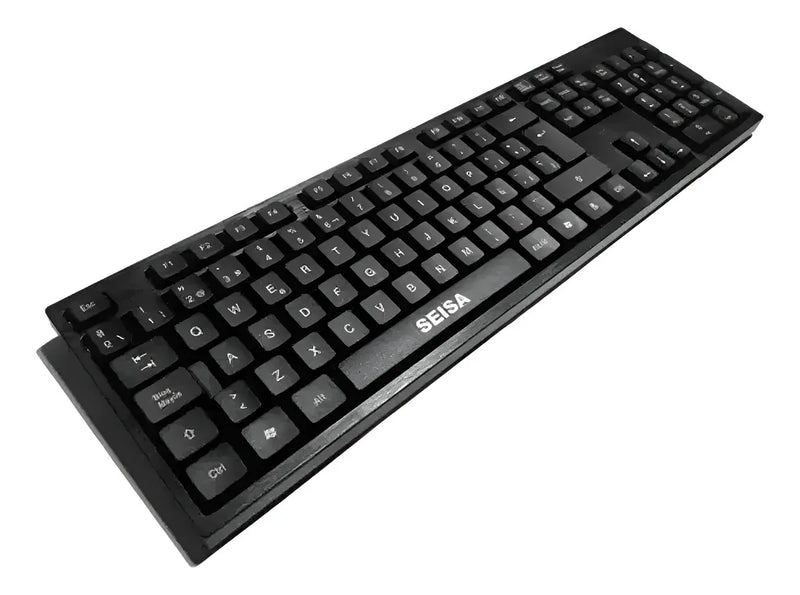 Combo Teclado En Español + Mouse Optico De Cable Usb Seisa Mouse Negro Teclado Negro
