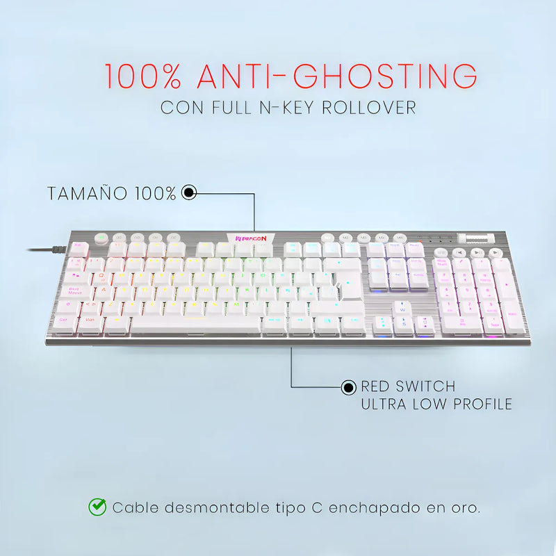 Teclado Gamer Redragon K619w Horus Fs Blanco Cable Red Sp F Idioma Español Latinoamérica Color Del Teclado Blanco