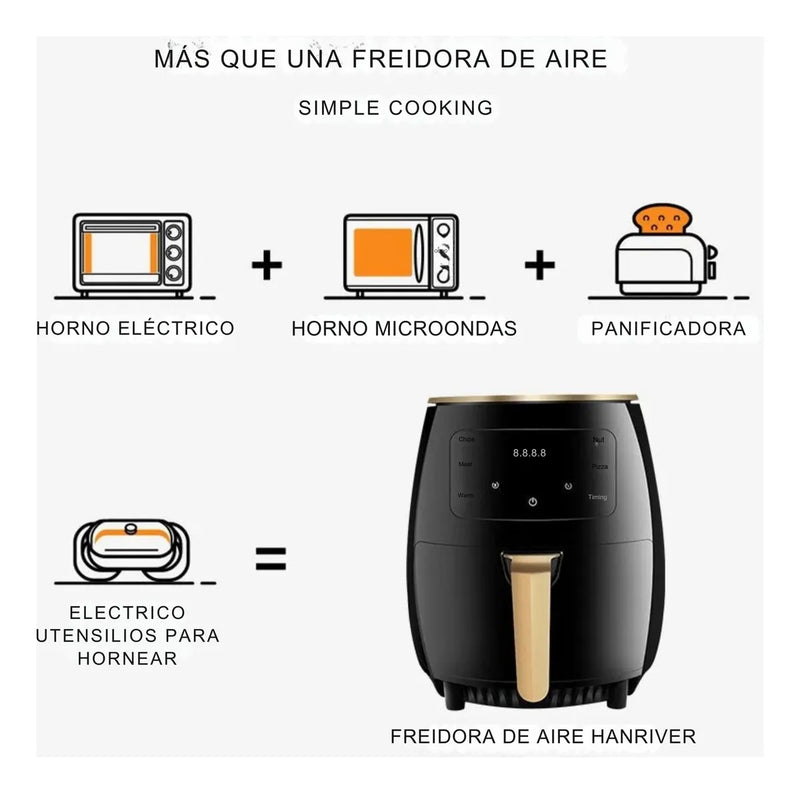 Air Fryer 6l Digital Con Bandeja Antiadherente Casa Cocina Negro