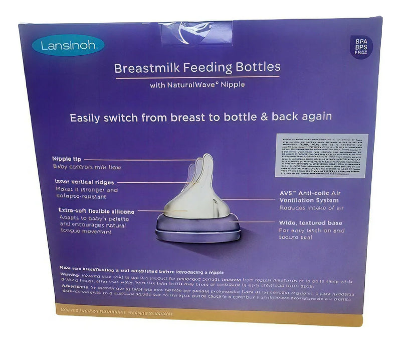 Set 3 Biberones Lansinoh Naturalwave 8 Onzas 3m Flujo Medio Color Blanco