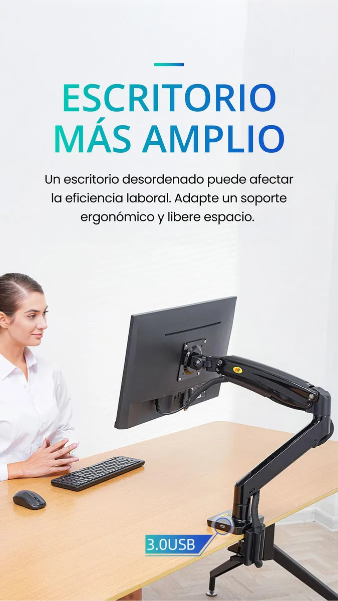 Soporte Ergonomico Monitor Grandes Pantallas Conector Usb Carbón Mate