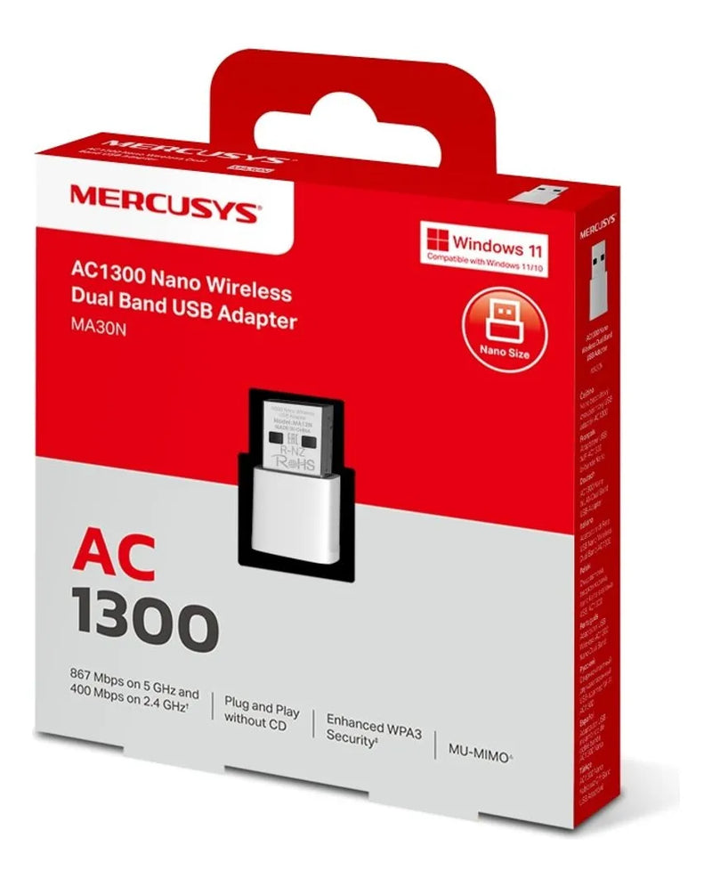Adaptador Nano Usb Wifi Banda Dual Ac1300, Mercusys Ma30n