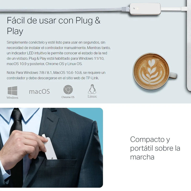 Tarjeta De Usb Tipo-c A Rj45 Red Lan Gigabit, Tp-link Ue300c