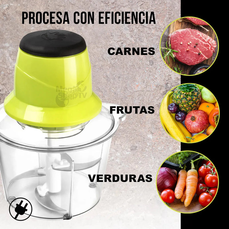 Combo de 2 Picadoras Eléctricas 300W con 4 Cuchillas de Acero Inoxidable, Capacidad de 1.5L para Carnes, Verduras y Frutas, Color Verde, Chef Master.