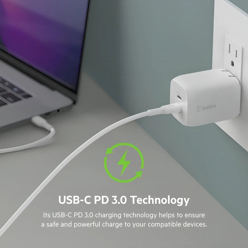 Cargador Pared Dual Belkin Usbc 65w Color Blanco