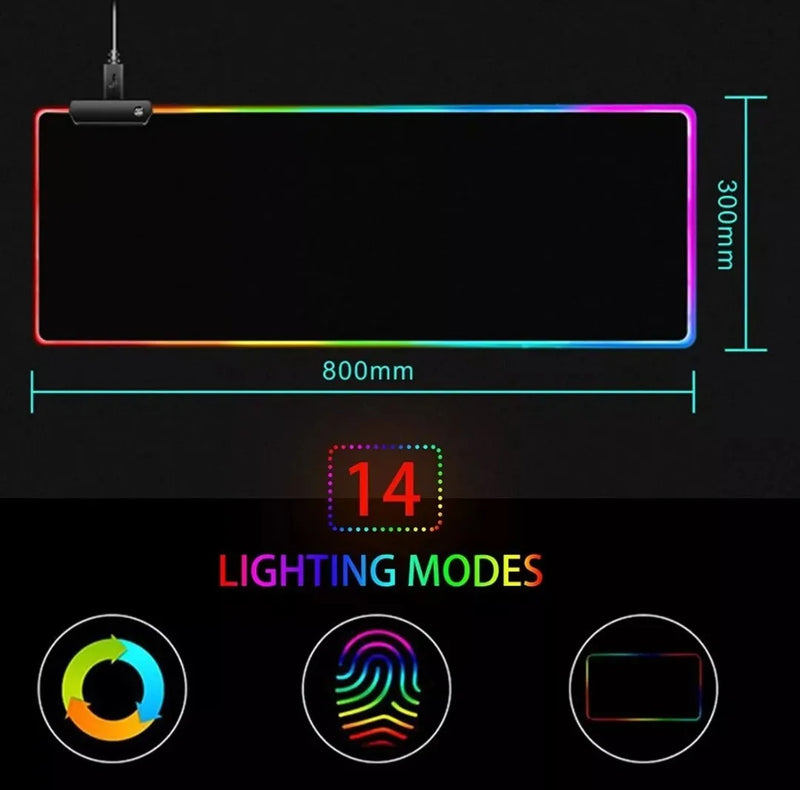 Pad Mouse Gamer Rgb Xxl Luminoso Led 80*30 Cm Antideslizante Negro
