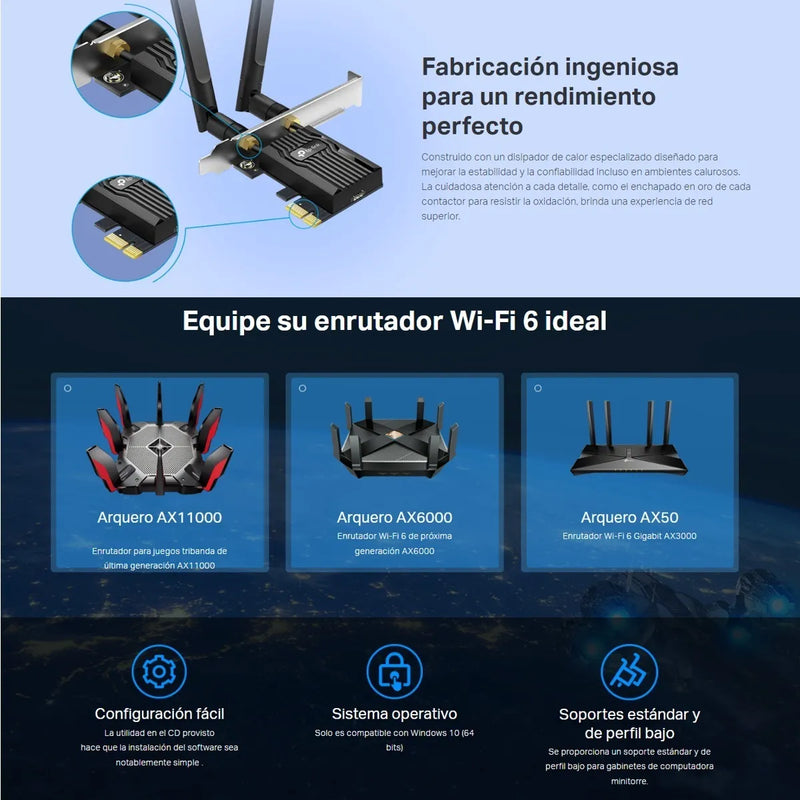 Tarjeta Pcie Wifi 6 Ax3000 + Bt 5.2, Tp-link Archer Tx55e