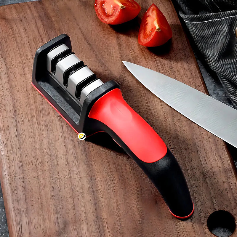 Afilador De Cuchillos Acero Mango Antideslizante Pro Color Negro
