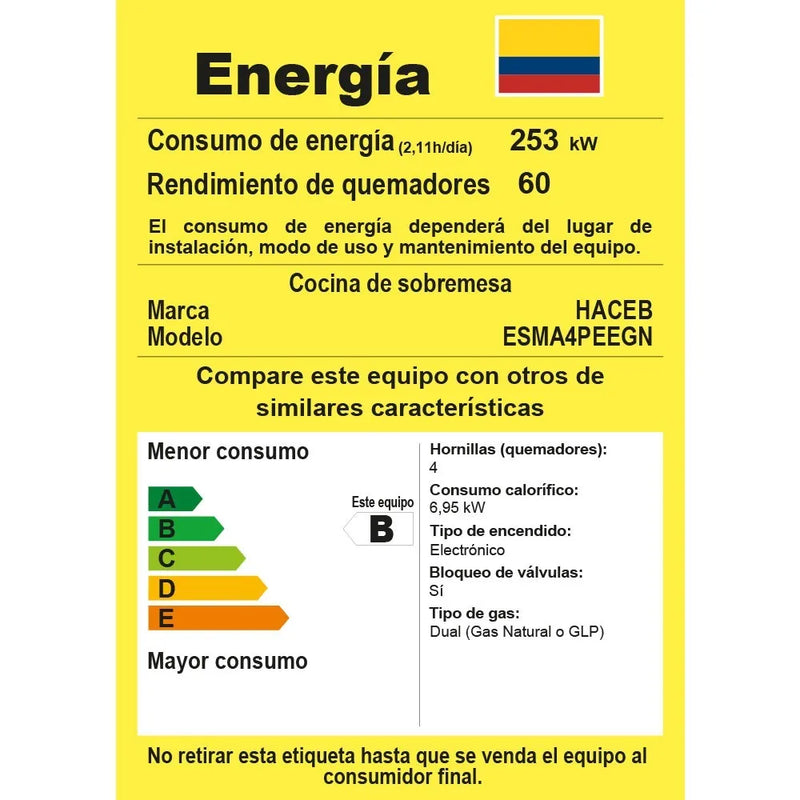 Estufa De Mesa Avellana V Gas Natural Negra Haceb Color Negro