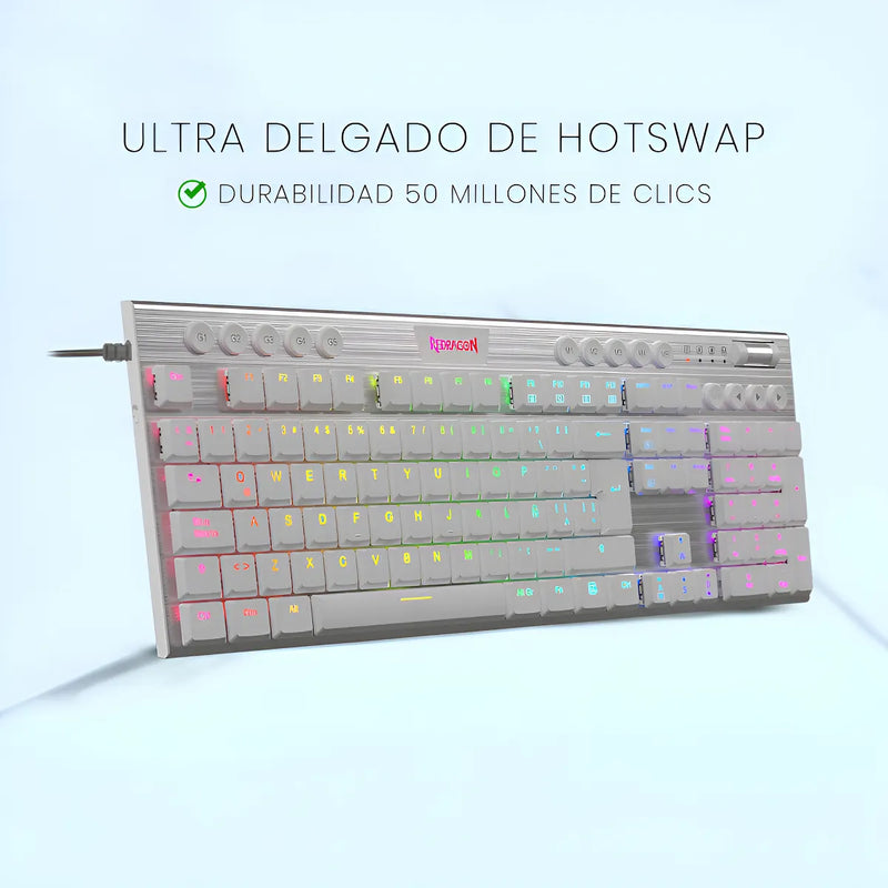 Teclado Gamer Redragon K619w Horus Fs Blanco Cable Red Sp F Idioma Español Latinoamérica Color Del Teclado Blanco
