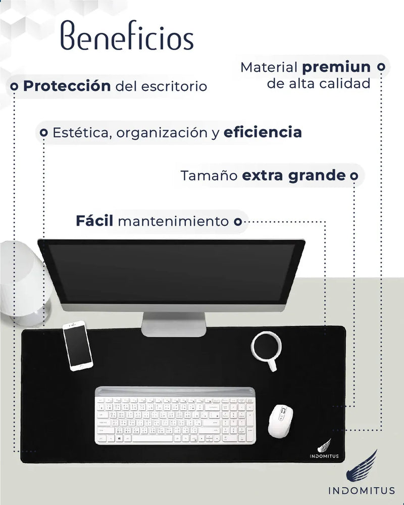 Mousepads Gamer Tapete Escritorio Extra Grande Alfombrilla de Ratón para Oficina Juegos Base Antideslizante Impermeable Keyboard Pad Color Negro Indomitus
