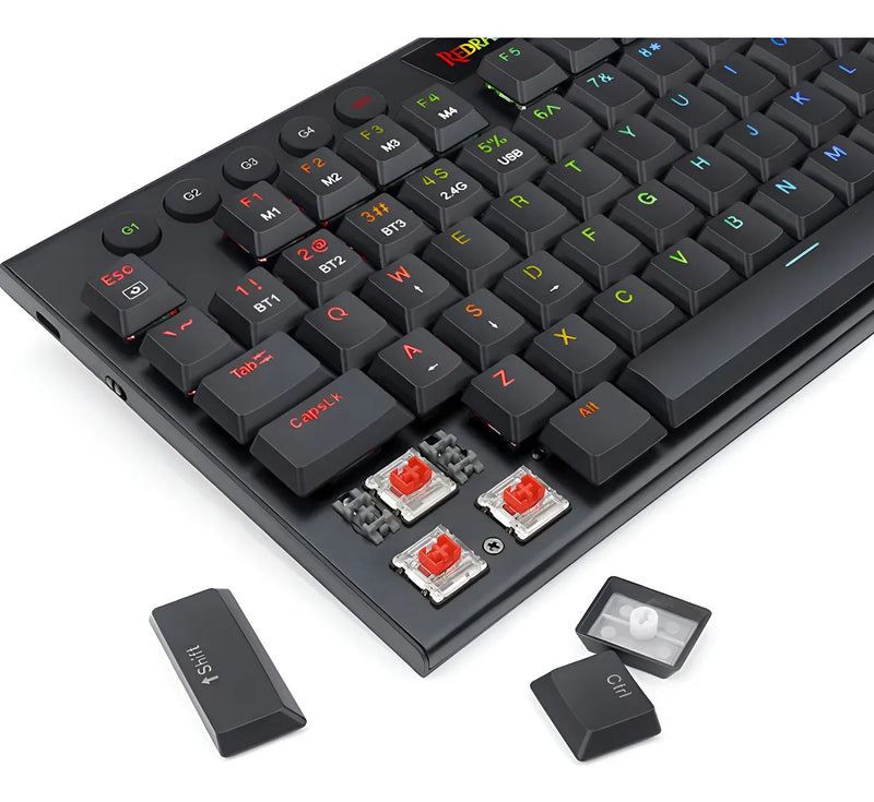 Teclado Redragon Horus QWERTY Red Ultra low profile español latinoamérica color negro con luz RGB