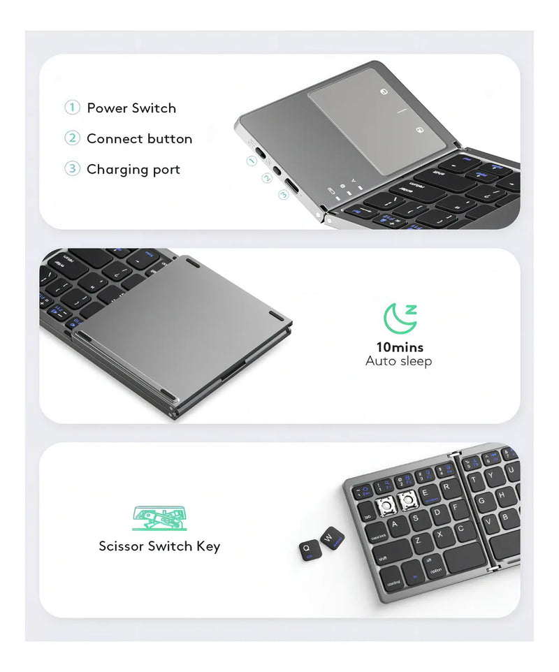 Mini teclado Bluetooth plegable ultrafino con panel táctil Genérica B033 Gris oscuro
