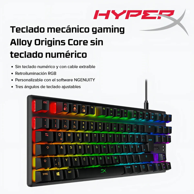 Teclado HyperX Alloy QWERTY Red- Linear inglés US color negro con luz RGB