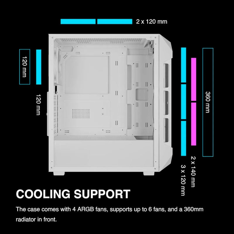 Caja De Pc Gamdias Aura Gc1 Elite Argb Media Torre Blanca