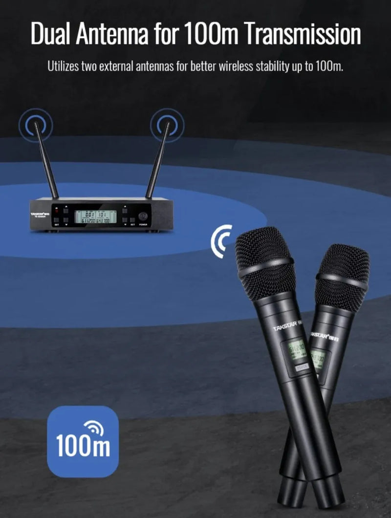 Microfonos Inalambricos Doble Takstar Ts3310 100mt 100ch Uhf Negro
