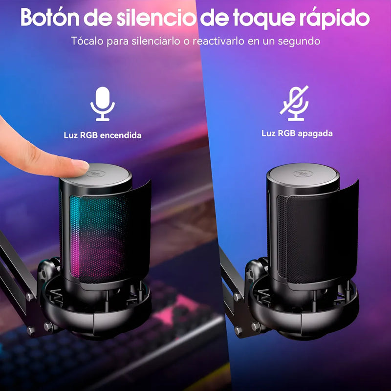 Micrófono Con Soporte de Brazo Condensador Cardioide USB para Gamer Para Pc Para Celular Tipo C Podcast streaming Luuk Young U850B Negro