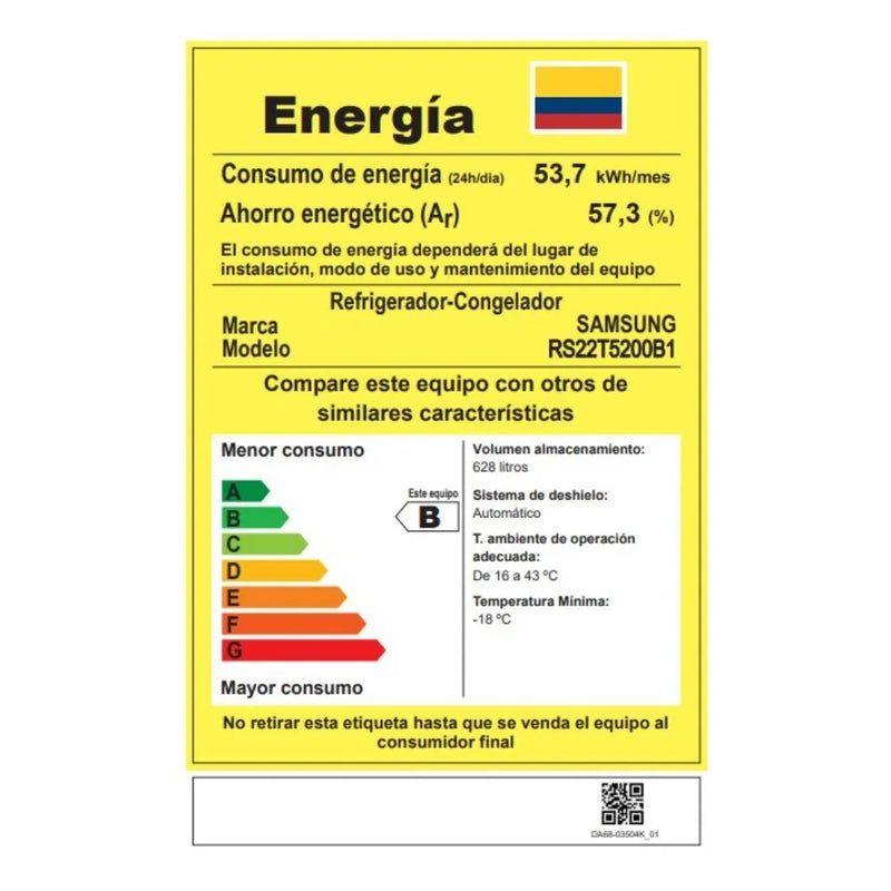 Nevecon Samsung Side By Side 628 Lt Negro Rs22t5200b1/co Black Doi