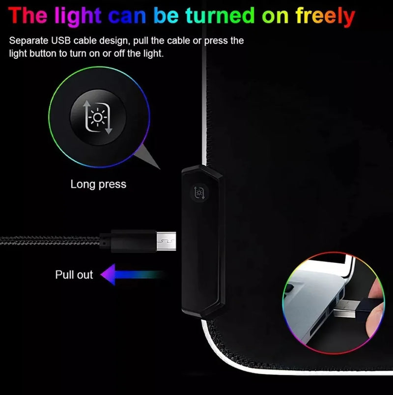 Pad Mouse Gamer Rgb Xxl Luminoso Led 80*30 Cm Antideslizante Negro