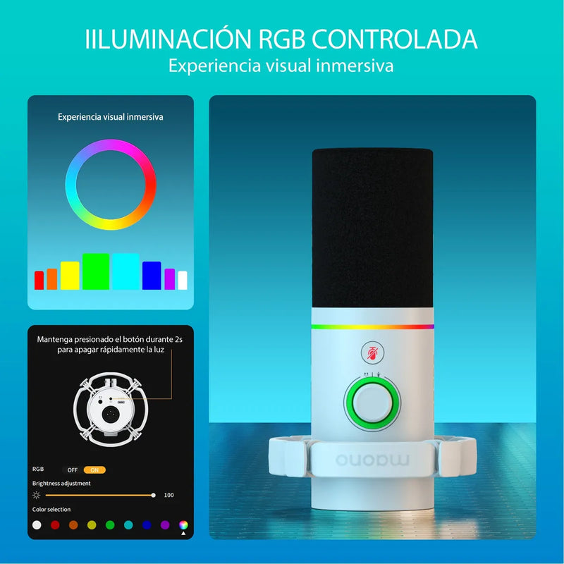 Maono PD200X Micrófono Pc Gamer Rgb Dinamico Usb/xlr Podcast Color Blanco