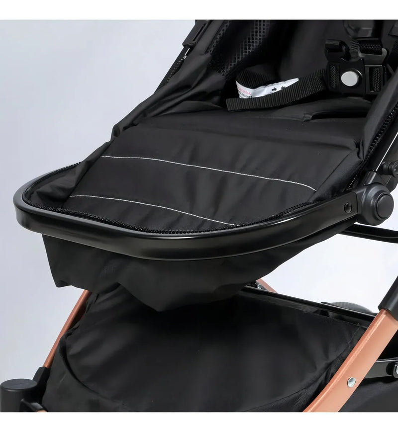 Coche Moisés Para Bebe Lujo 0 A 4 Años Ultra Liviano Color Negro - Azul Chasis Cobre