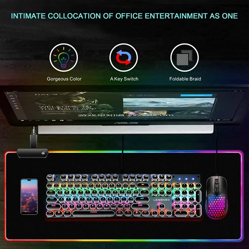 Mouse Pad Gamer Rgb Led 30x80cm Tapete Almohadilla Grande Negro
