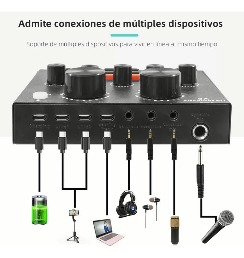 Micrófono Profesional Condensador+brazo+tarjeta Sonido V8 Dorado