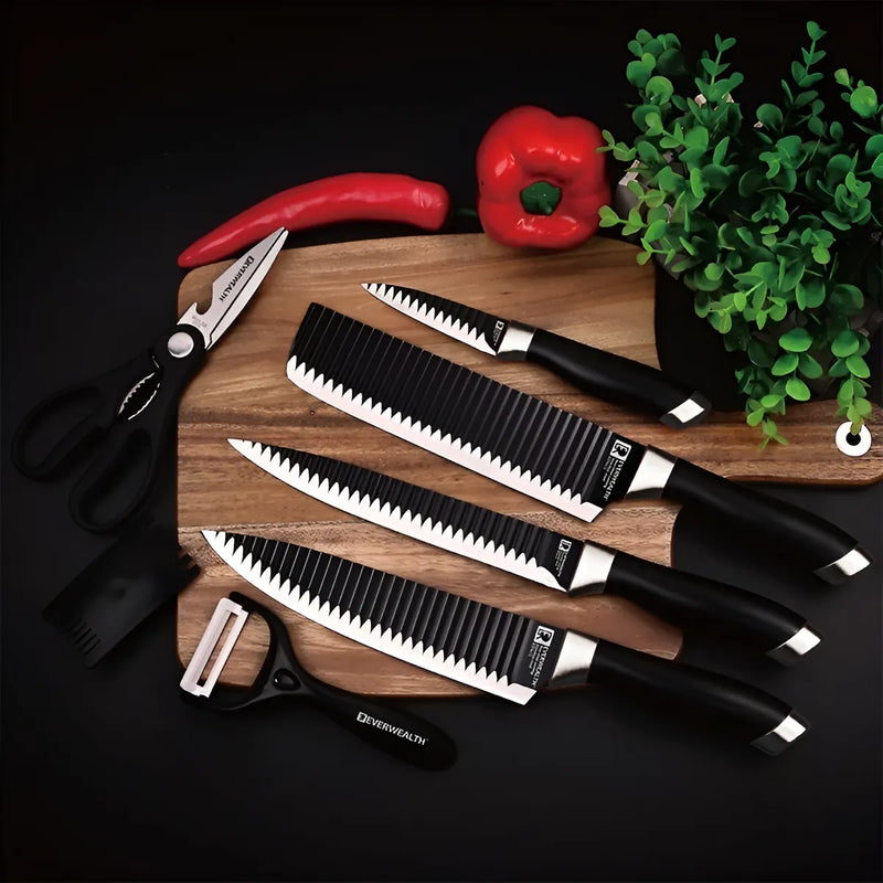 Set De Cuchillos 7 Piezas Profesional + Pelador + Tijeras Color Negro