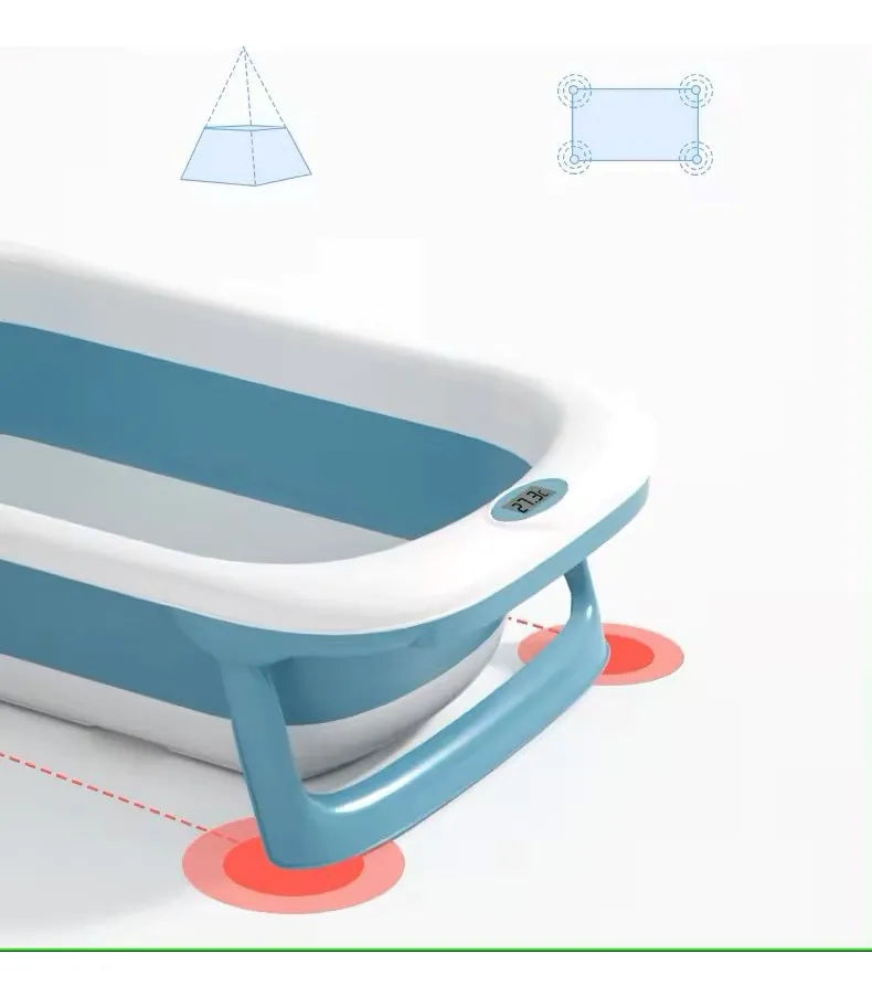 Tina Bañera Bebe Plegable Portatil Termometro Antideslizante Blanco Lisa