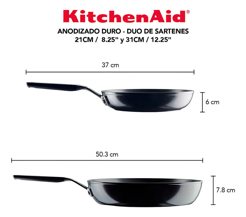 KitchenAid Set x2 Sartenes 31 y 21cm Antiadherente Anodizado Duro Negro Onix 84811