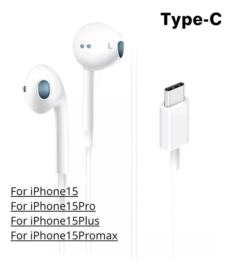 Manos Libres Audifonos Para Iphone 15 Todos Conexión Tipo C Blanco