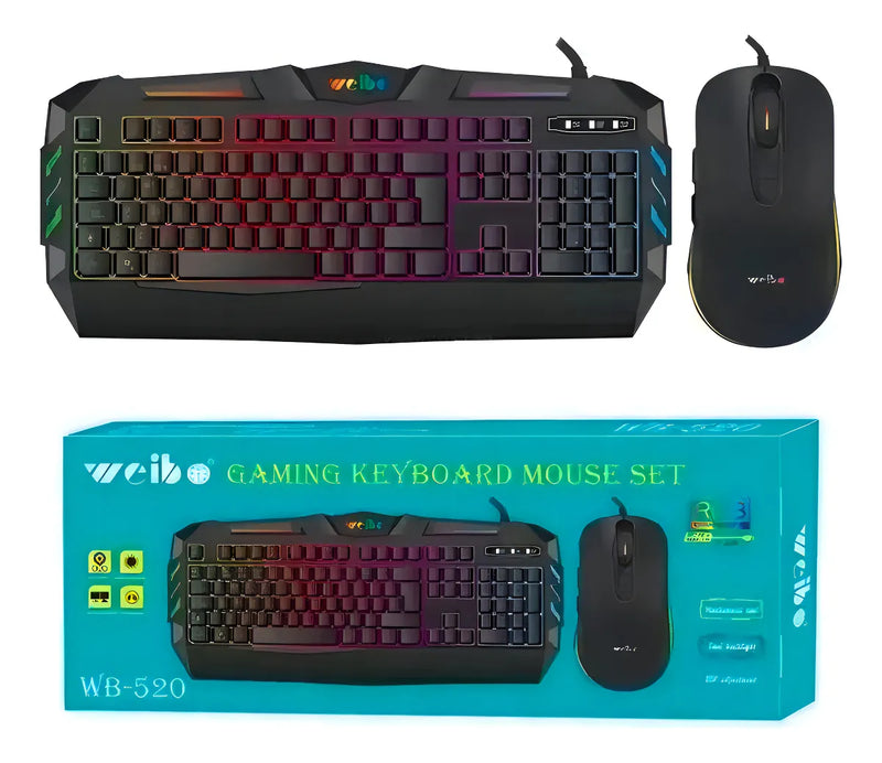 Combo Gamer Teclado/mouse Weibo Wb-520 Rgb Color del mouse Negro Color del teclado Negro