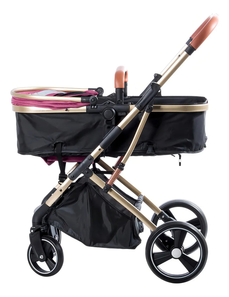 Coche Bebé Moises Plegable Ebaby Color Rosado Chasis Dorado