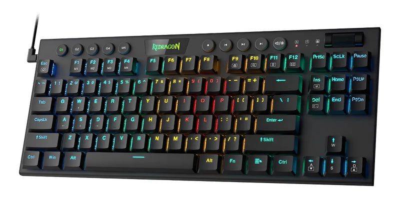 Teclado Redragon Horus QWERTY Red Ultra low profile español latinoamérica color negro con luz RGB