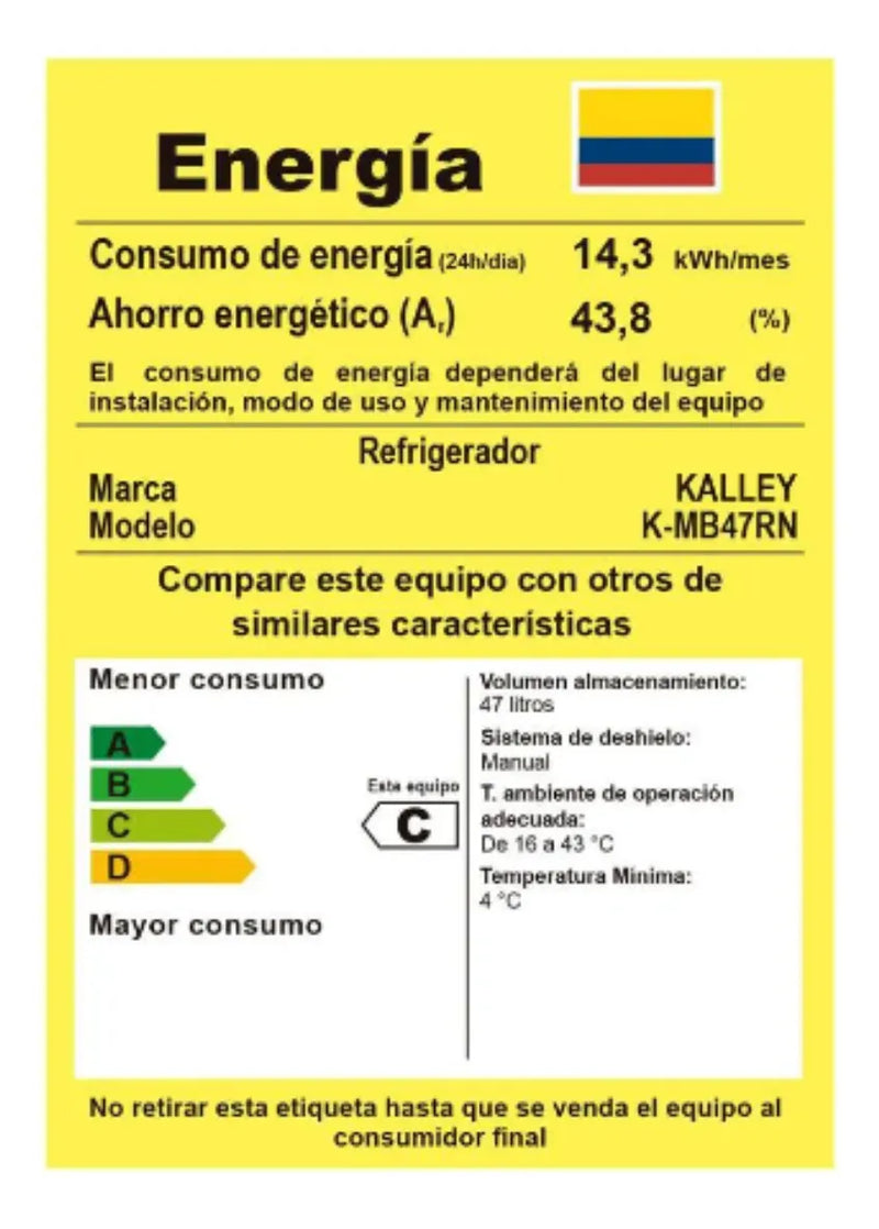 Minibar Marca Kalley Frost De 47 Litros Modelo K Mb47rn Negro