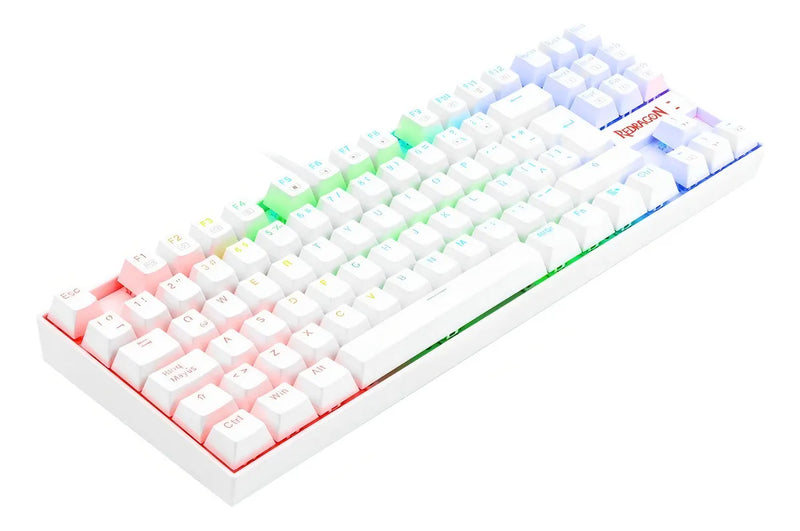 Teclado Gamer Redragon Kumara K552 QWERTY Español Latinoamérica Color Blanco con Luz RGB