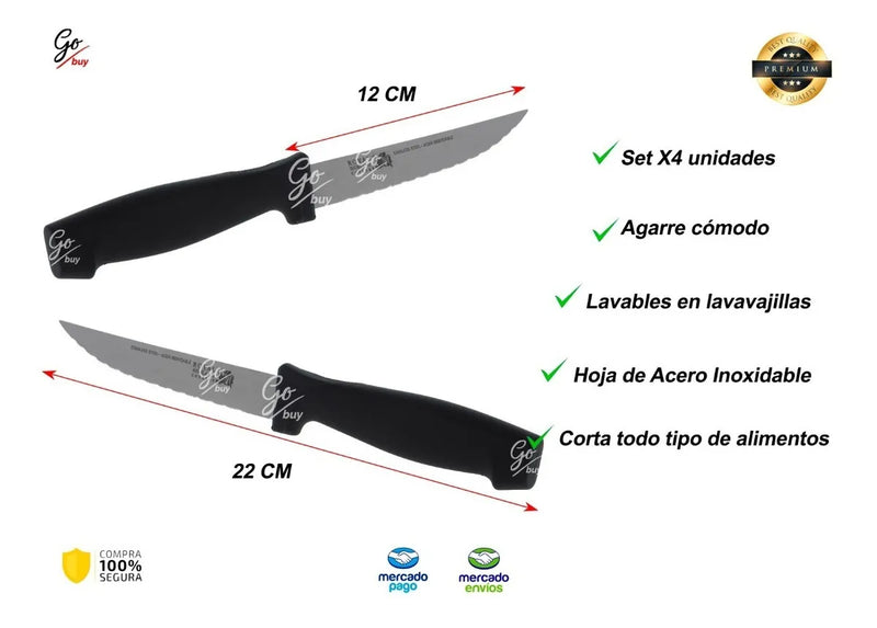 Juego De Cuchillos X4 De Mesa Leme Negro Acero Inoxidable