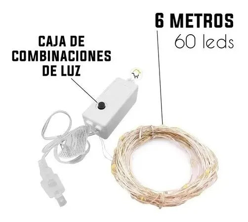 Luces Micro Led Alambre X60l Extensión Luz 6 Metros