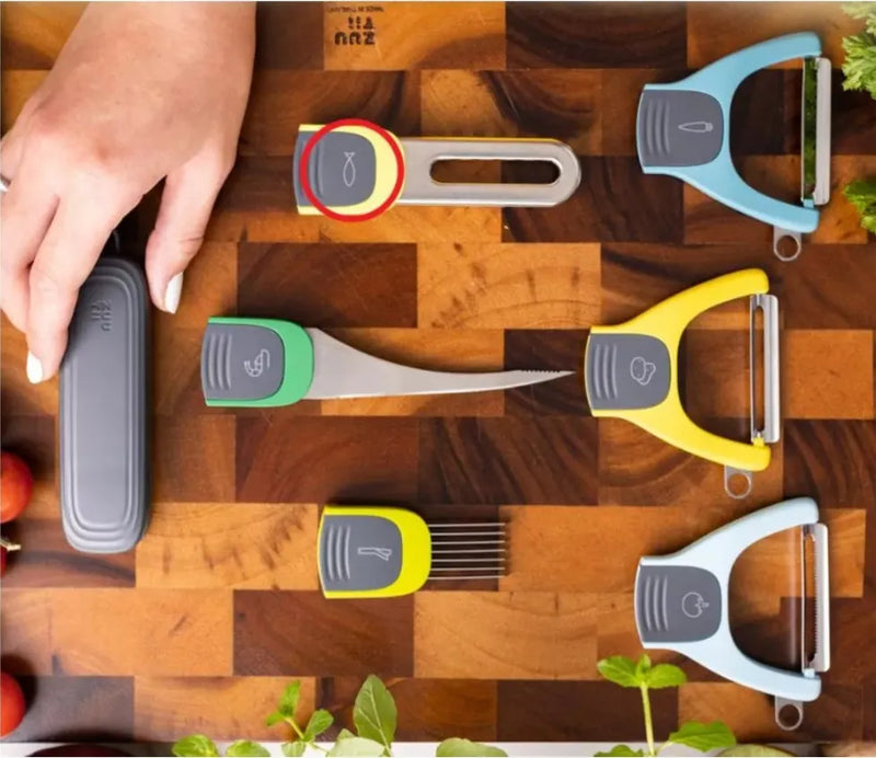 Kit Pelador De Verduras 6 En 1 Acero Inoxidable Con Base Set Azul Cielo