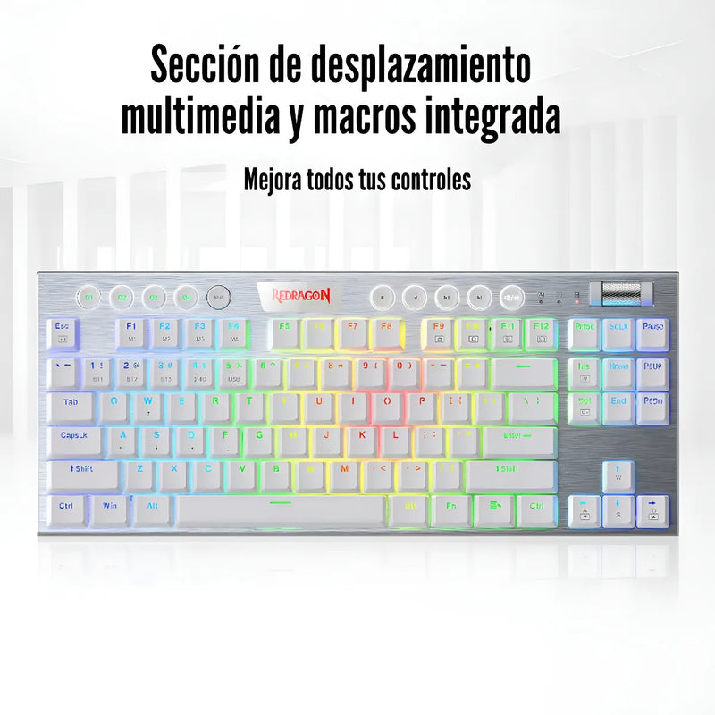 Teclado Gamer Inalámbrico Redragon Horus K621w Tkl Blanc Rgb Idioma Español Latinoamérica Color Del Teclado Blanco