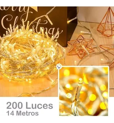 Extensión Luz Led Lineal 200 Luces 14m Transparente 1440 Cálido
