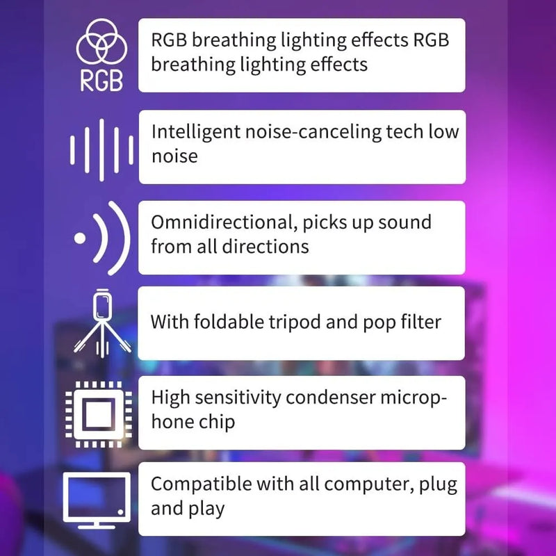 Microfono Usb Rgb Sf-666r Condensador Omnidireccional +trip Negro