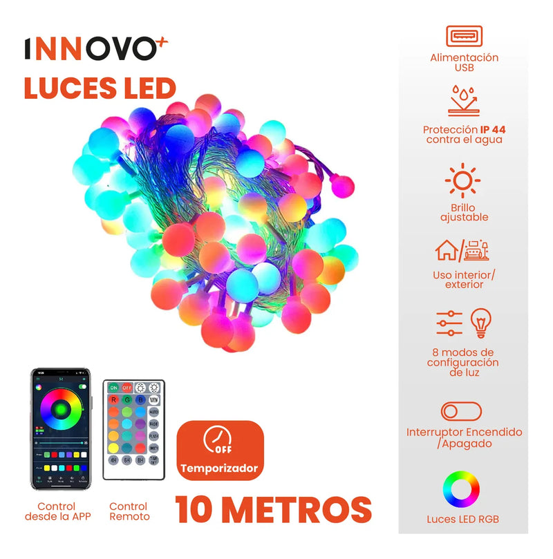 Luces Navideñas Control Remoto App 10m Rgb Secuencial Multicolor