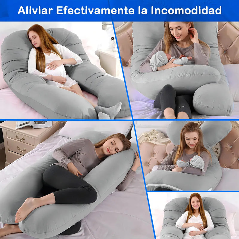 Almohada Embarazo Cuerpo Entero Tela Peluche Forro Interno 52 Bits Color Gris