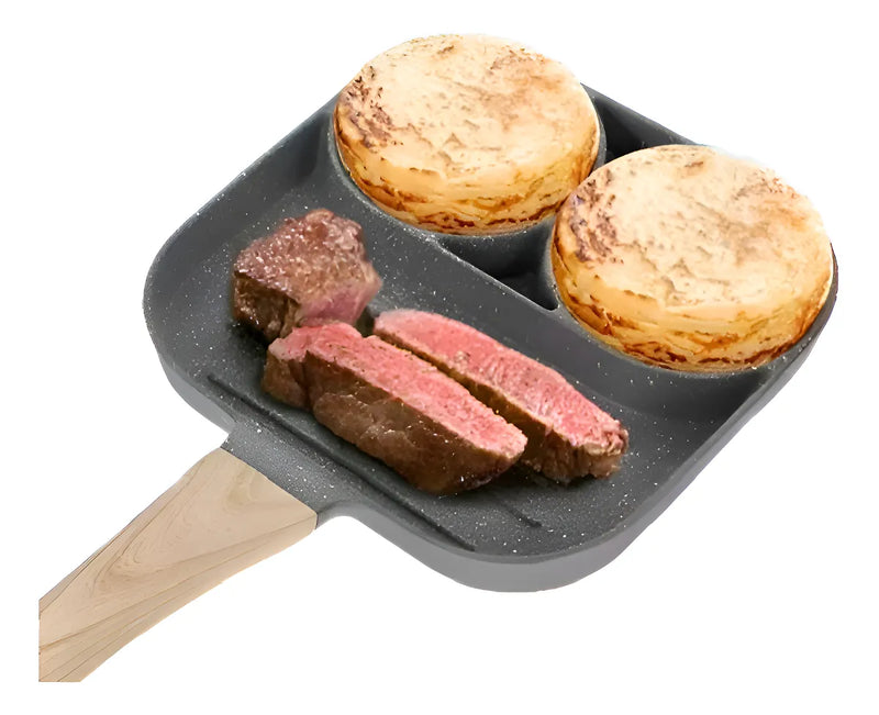 Sartén multiusos 3 en 1 con separadores para huevos y hamburguesas, color gris